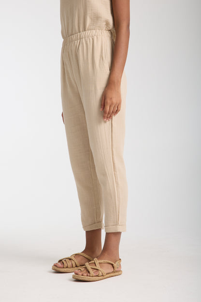 Double Layered Muslin Sleeveless Blouse and Plain Trouser Set
