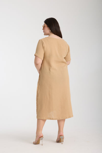 Plus Size Double Layered Muslin A-Line Dress