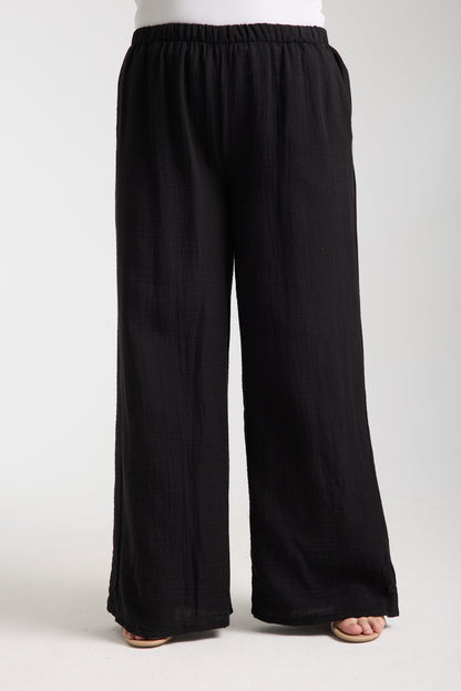 Plus Size Double Layer Muslin Wide Leg Trousers