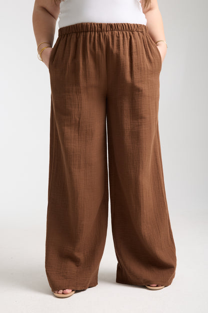 Plus Size Double Layer Muslin Wide Leg Trousers